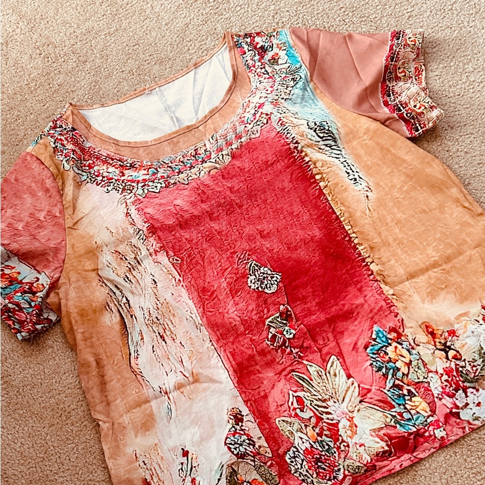 Chic Women's Floral Patchwork Blouse - image 3